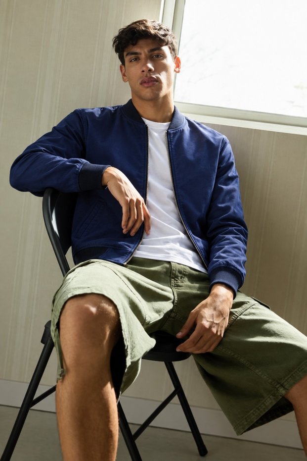 Men's Sport Bomber Ribbed Navy Blue Jacket