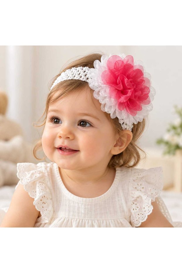 Baby Girl Flowered Flexible Knitted Hair Band - Bandana
