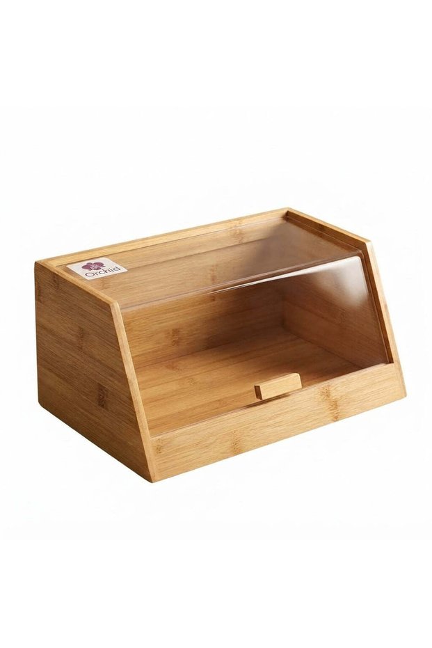 Bamboo Wooden Bread Box with Clear Acrylic Roll-Top Lid – 35x20x15 cm