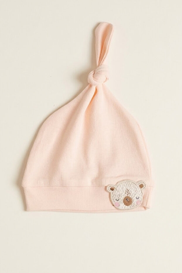 Unisex Baby Bear Bear Hat with Embroidery Detail, 0-6 Months, 100% Cotton Interlock Knotted Beanie