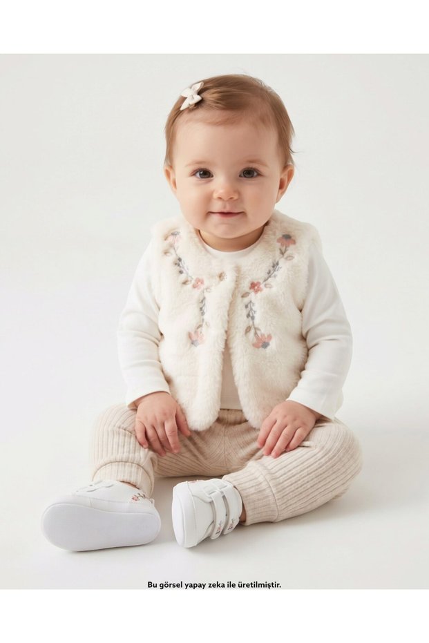 Baby Girl Plush Vest, 3-Piece Seasonal Stylish 6-9-12-18 Months Top and Bottom Stylish Set