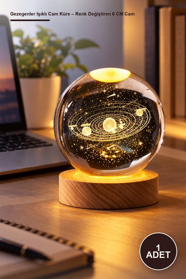 1 Piece Planets Luminous Glass Globe – Color-Changing 6 cm Glass Globe Wooden Base USB Powered Decorative Table Shelf Display Accessory Light Globe