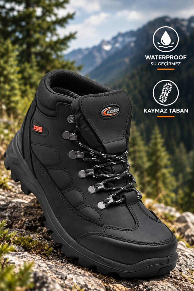 6403 Men's Genuine Leather Trekking Waterproof Winter Boots - Non-Slip Orthopedic Sole Winter Mountain Hiking Boots