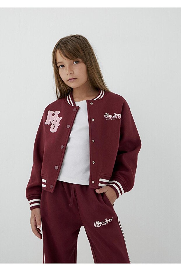 M7S10189-70393 Mj Printed Bomber Burgundy Girls' Sweatshirt