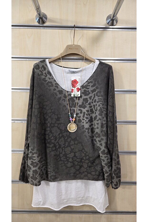 Italian Leopard Pattern Necklace Blouse Undershirt