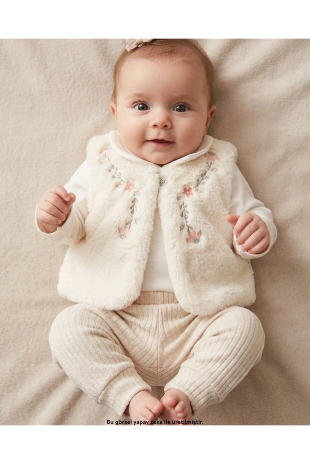 Baby Girl Plush Vest, 3-Piece Seasonal Stylish 6-9-12-18 Months Top and Bottom Stylish Set
