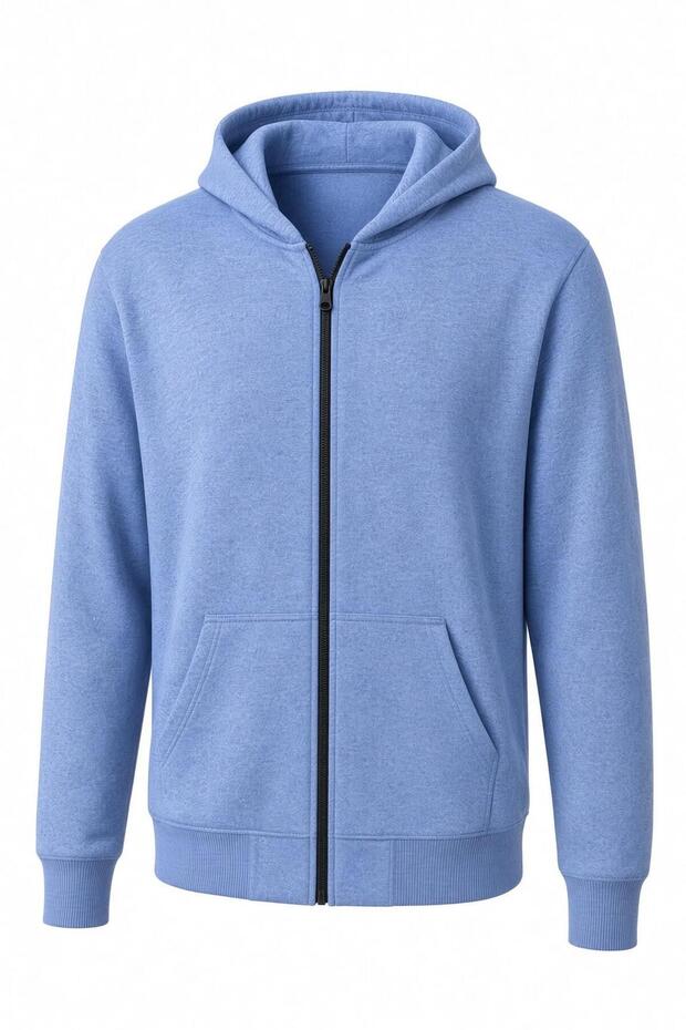 Moxy Unisex Zippered Hooded Two-Thread Raster Sweatshirt Comfortable Fit Basic Cardigan with Kangaroo Pocket