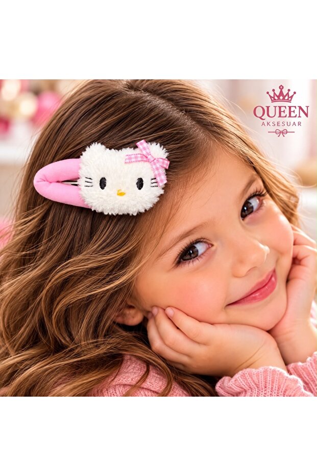 Cute Bow with Large Fluffy Plush Toy Hello Kitty Pink Snap-On Side Buckle
