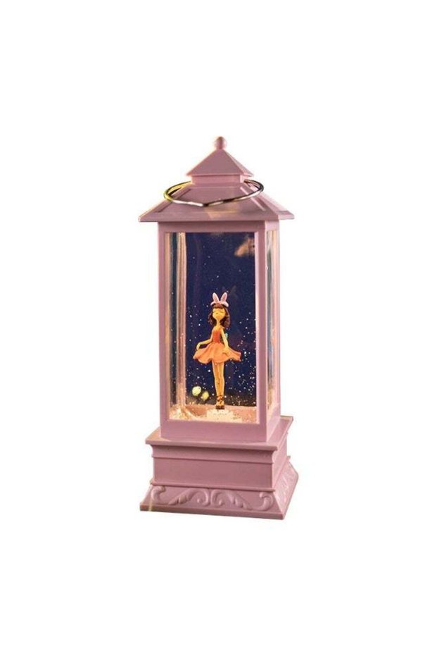 Pink Ballerina Snow Globe Lantern - Musical Glitter Water Lantern Night Light for Girls, Battery Op