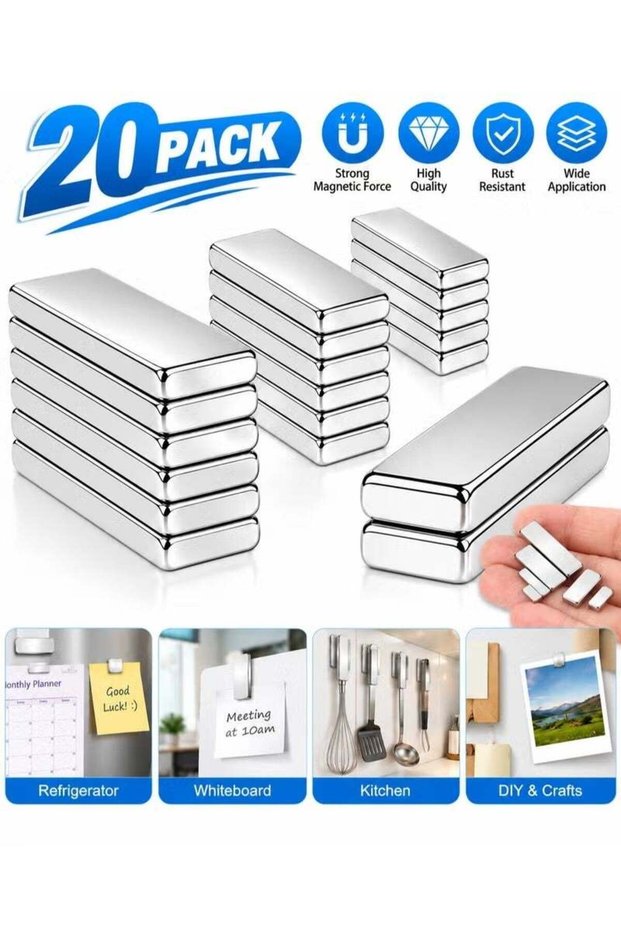 20 Pack Magnets, 4 Sizes - Neodymium Magnets for Refrigerator, DIY, Crafts, Kitchen & Office
