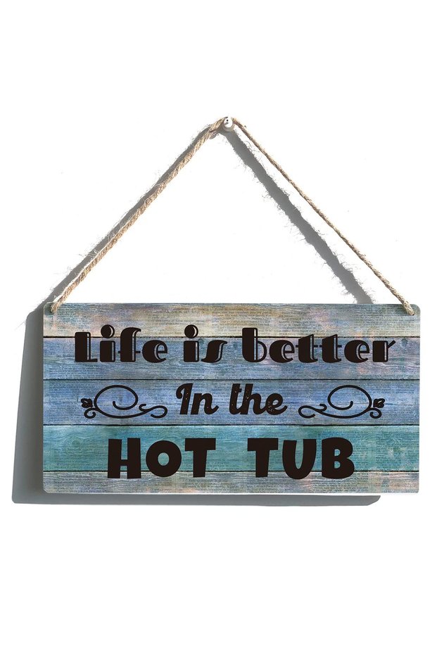 ARS Hot Tub Sign Funny Farmhouse Life is Better in the Hot Tub Wooden Hanging Sign Rustic Retro Wal