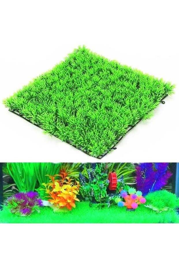 2 Packs Aquarium Eco-Friendly Artificial Green Water Grass Plant Lawn Fish Tank Decor Size 25x25cm