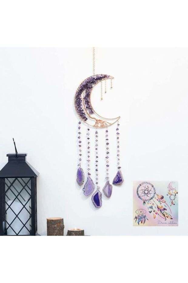 Agate Moon Dream Catchers with Crystal Purple Gemstone Dream Catchers Natural Tree of Life Gem Agat