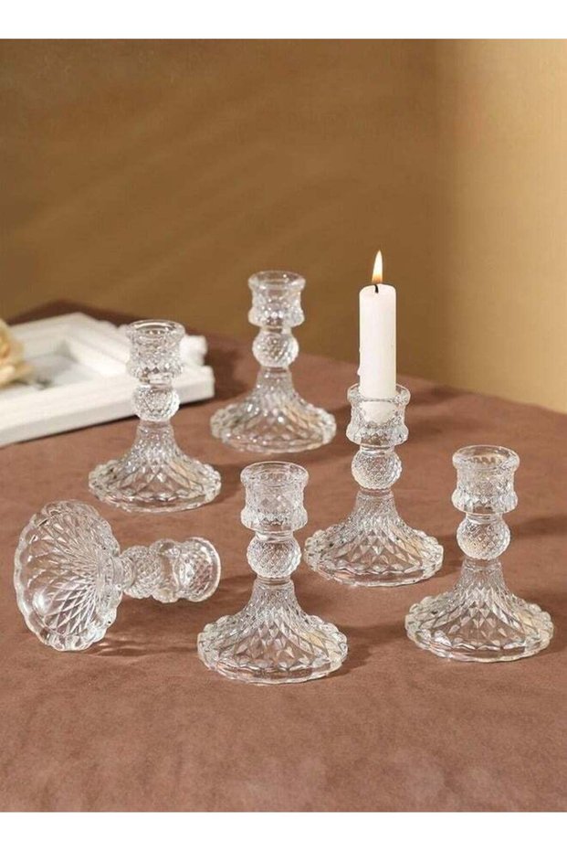 6 Pack Clear Glass Taper Candlestick Holders, 10cm Crystal Candle Holders for Wedding Centerpiece,