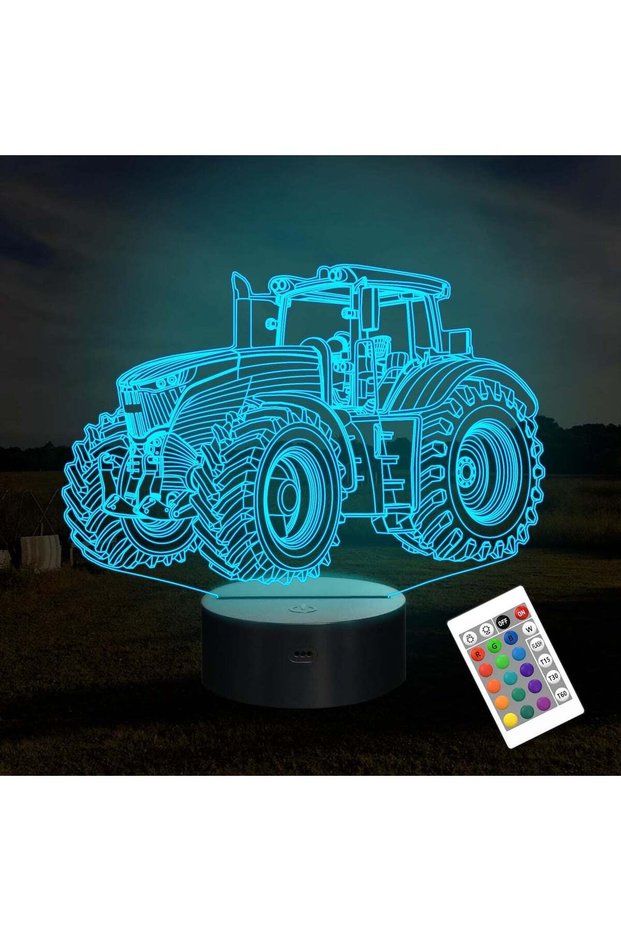 ARS® Tractor 3D Illusion Night Lamp with Remote Control - 16 Color Changing Dimmable Hologram Light