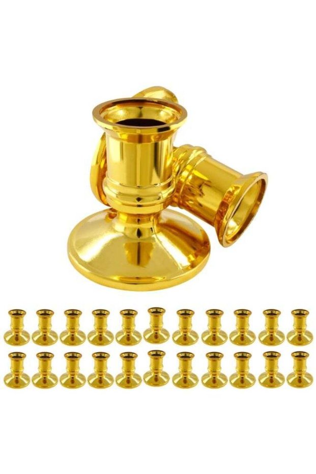 24Pcs Gold Taper Candle Holders, Plastic Candlestick Holders Only for Flameless LED Candle Decorati