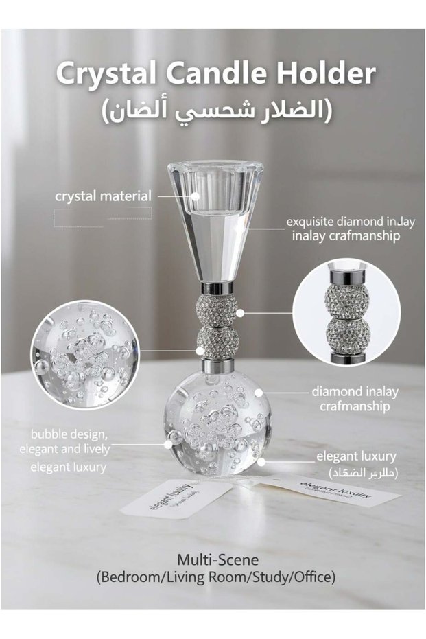 Luxury Crystal Candle Holder,Crystal Glass Bubble Base Candlestick Holder, For Home Dining Table De