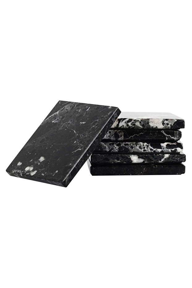Handmade Black Marble Coasters Set of 6, 3.5 Inch Square Coasters for Drinks, Perfect for Home, Kit
