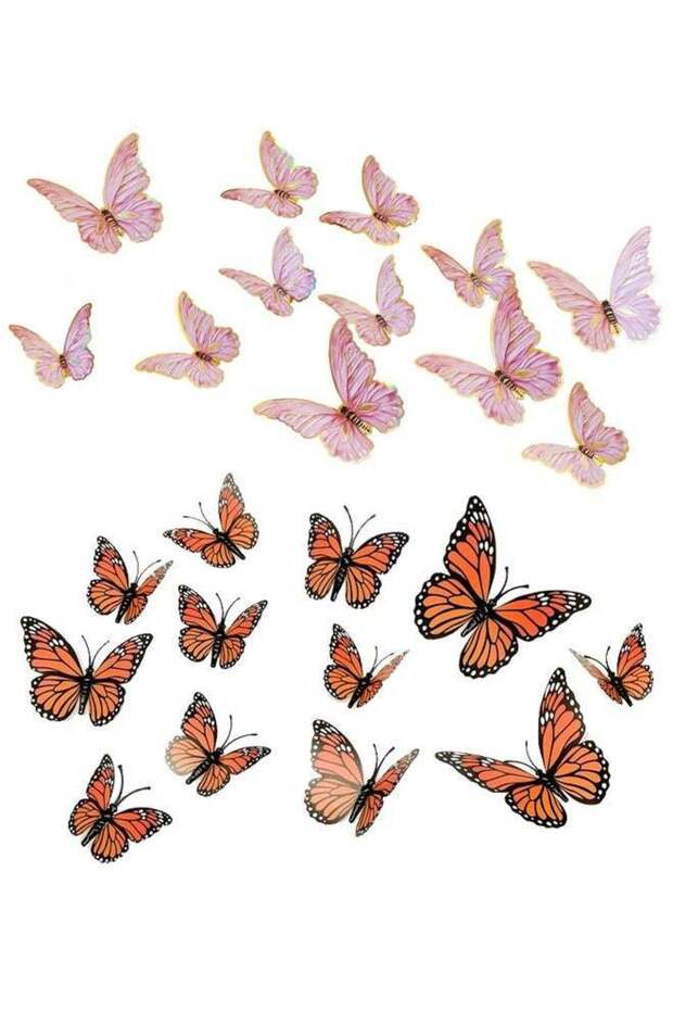 24 pieces of 3D butterfly wall decorations, 5 sizes of removable wall stickers, children's bedroom,
