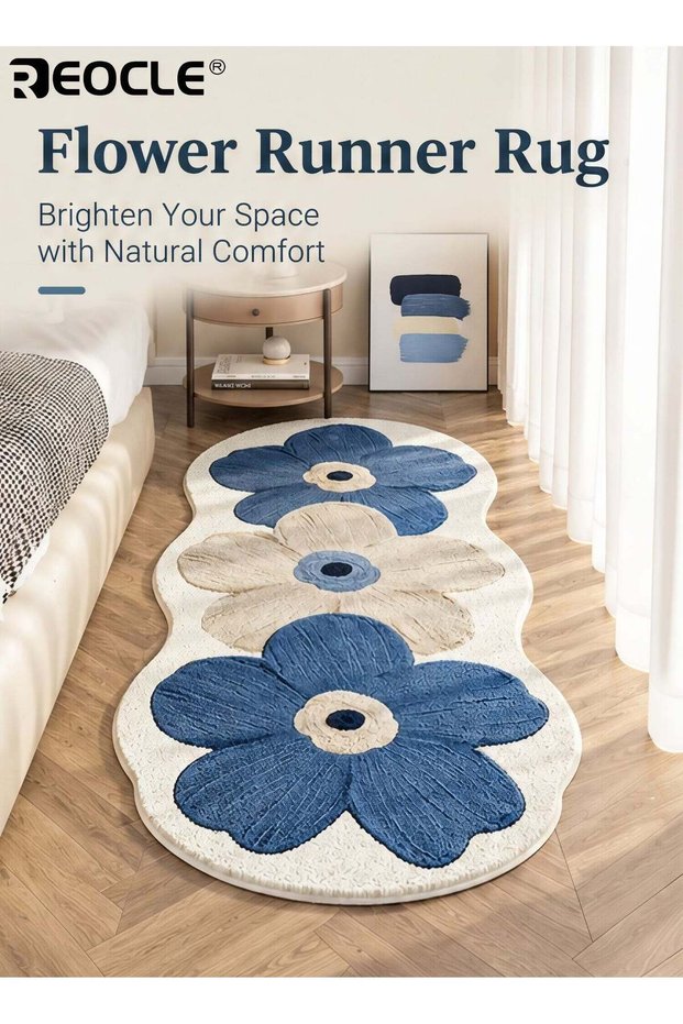 Floral Plush Mat with French Design and Thick Polyester Irregular Shape Floor Mat with Machine Wash