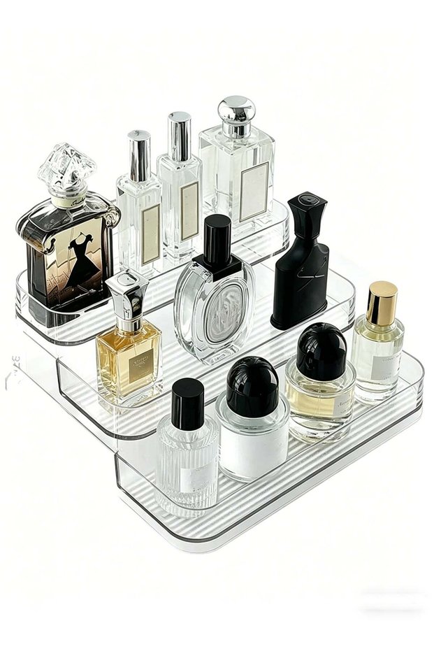 Perfume and Cosmetics Storage Rack, Three-Layer Transparent Acrylic Organizer, Bathroom Counter and