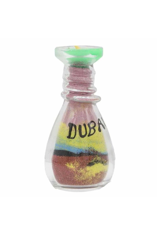 Dubai Sand Bottle Round, Sand Bottle Art Dubai, Decorative Candle in Green Colour- 9cm
