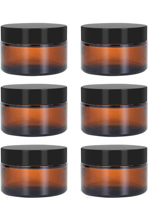 50ml Amber Glass Jars with Lids - 6 Pcs Cosmetics Jars, | Airtight Refillable Containers for Creams