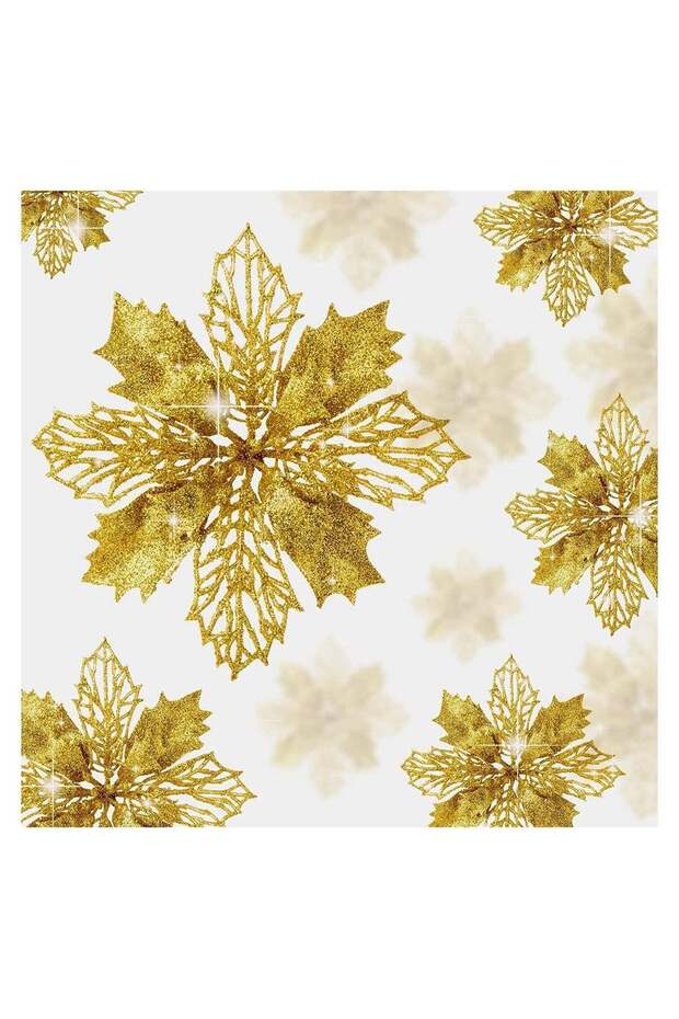 12 Pcs Glitter Poinsettia Flowers Artificial - Christmas Gold Poinsettia Decorations Tree Flowers O
