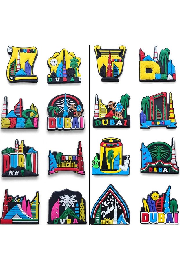 Fridge Magnet Soft rubber 16 pcs PVC Vibrant Colorful Dubai Iconic Landmarks