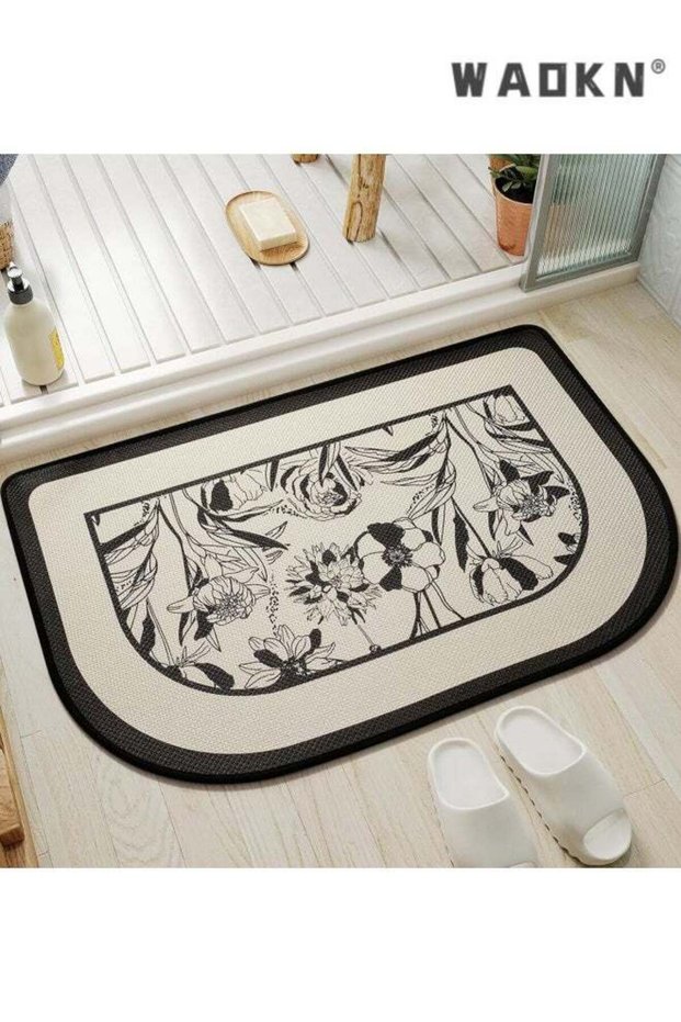 Half Circle Bath Mat, Thin Bathroom Rugs Fit Under Door, Non Slip, Quick Dry Absorbent, Rubber Back