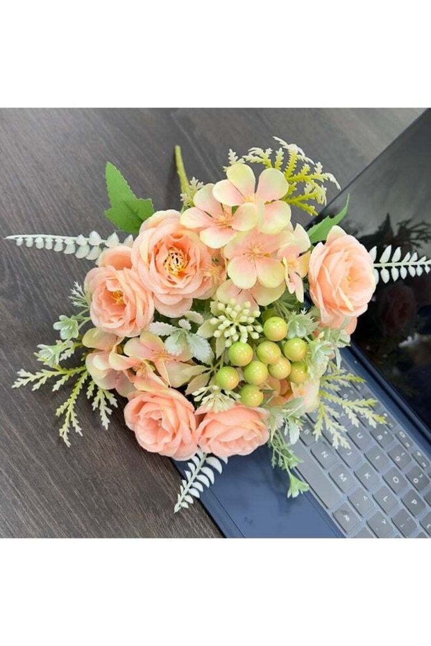 Fake Flowers, Silk Roses Artificial Flowers, Peach Pink Faux Flower Arrangement Suitable for Home O