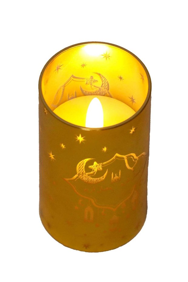 Premium Ramadan LED Candle Gold SmallBattery Operated Flameless Decor 11X5 CM