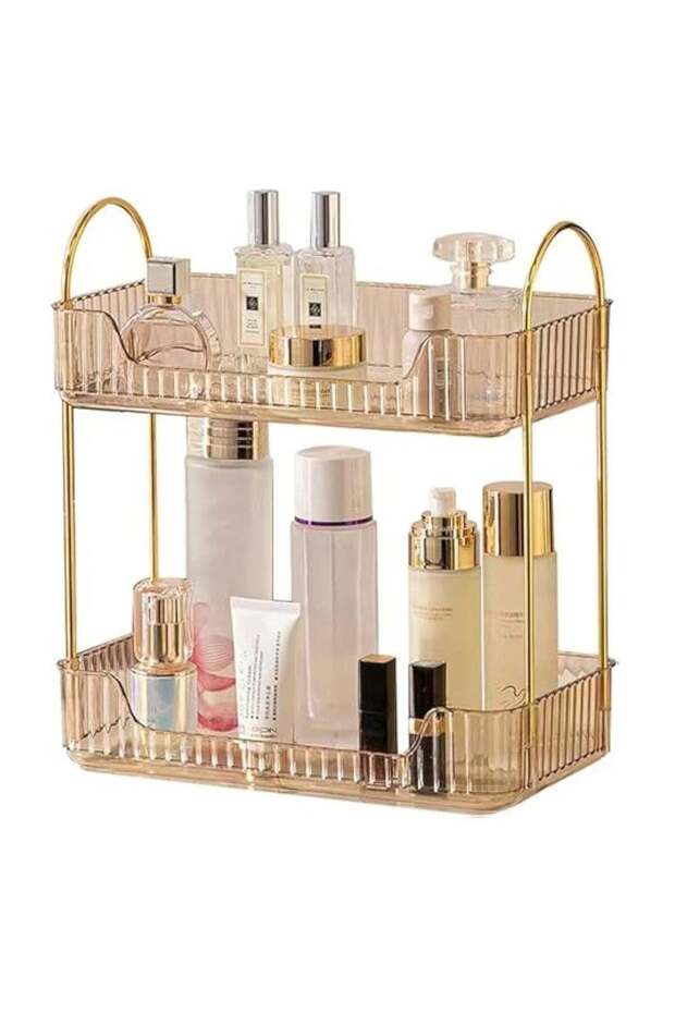 Bathroom Counter Organizer Countertop Storage,2-Tier Cosmetics Skincare Shelf Organizer with Portab