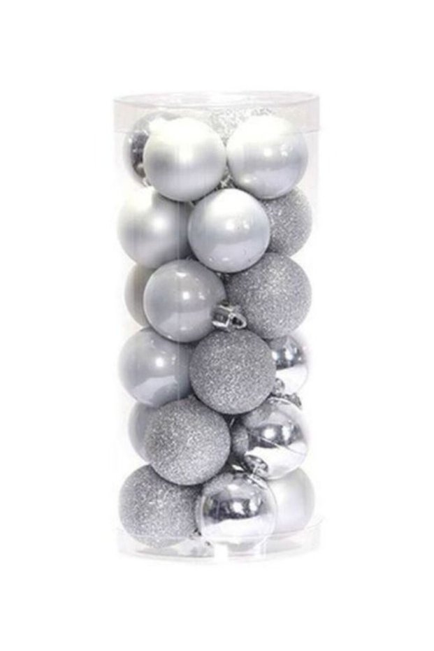 24-Piece Shiny Tree Ball Hanging Ornament Silver 40x40x40millimeter