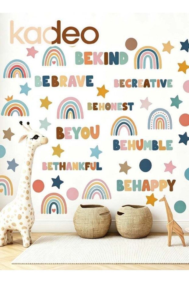 Inspirational Kids Wall Stickers for Bedroom, Rainbow & Motivational Quote Wall Decals Wallpaper, N