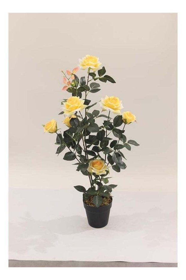 Marcolo Artificial Yellow Rose Plant with Pot Realistic Fake Flower Plant for Home & Office Decor T