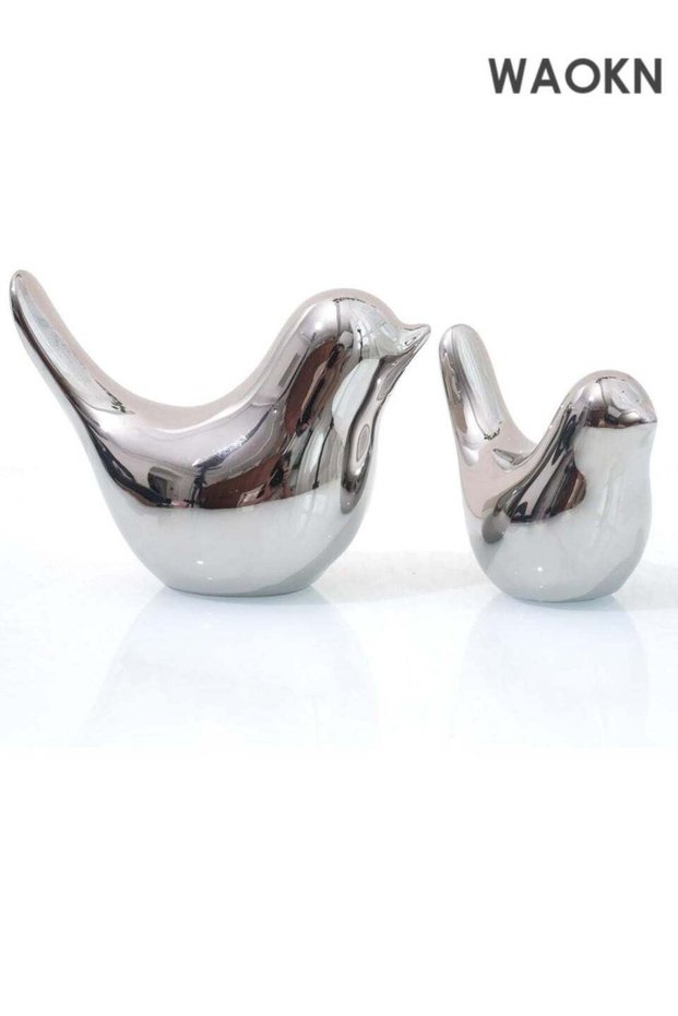 Small Animal Statue Sculpture Home Decor Ceramics Silver Bird Animal Ornaments Decorative Statues F
