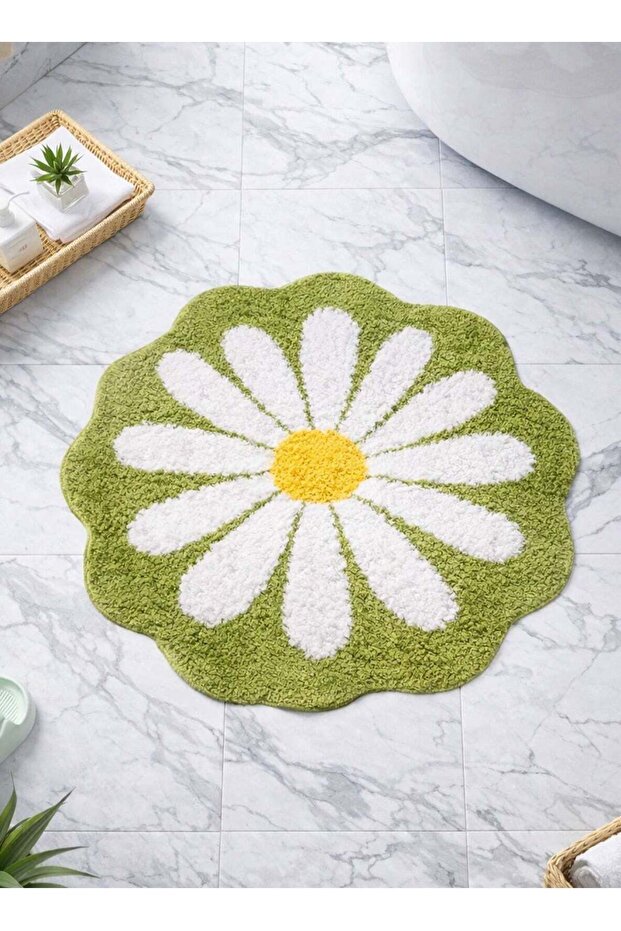 Cute bathroom mat, green flower carpet, absorbent anti slip mat, suitable for bedroom, kitchen, bat