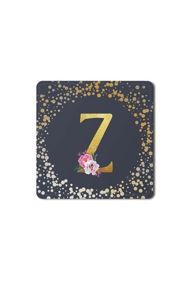 2 Pack Designer Leather Coasters Mat for Beverage Drinks- Custom Monogram Initial Letter Floral Pat
