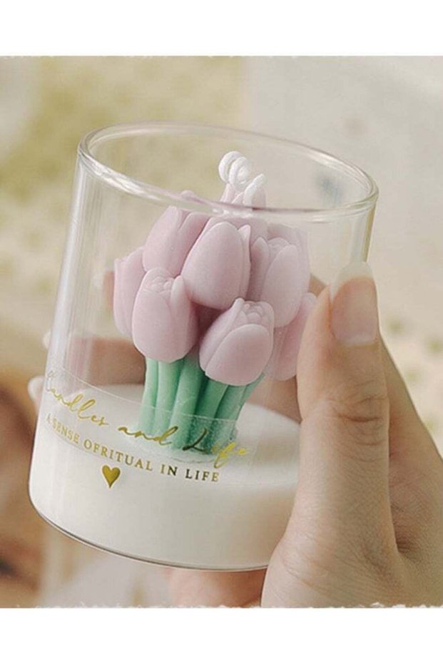Tulip Cup Wax Scented Candle - Morandi Pink, Oregano & Narcissus Fragrance - Natural Soy Wax Aromat