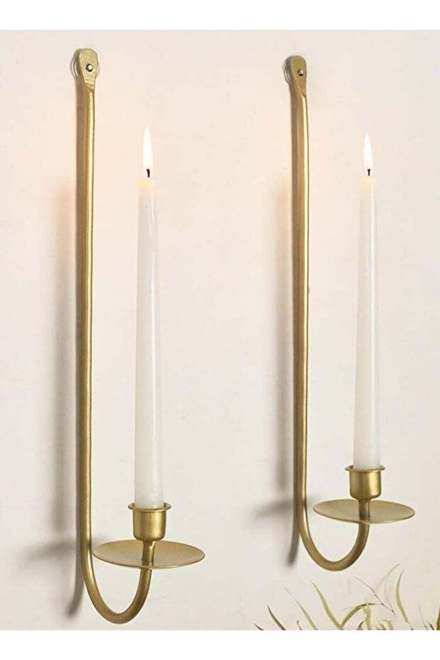 Wall Candle Holders Set of 2 Handcrafted Wrought Iron Sconces with Gold Finish, Easy to Install Mod