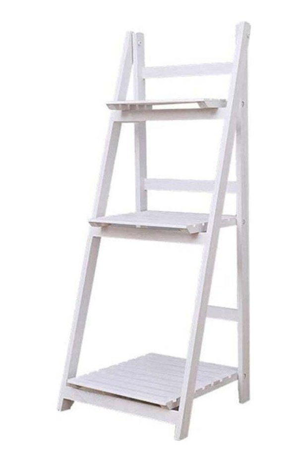 3-Floor Ladder Design Foldable Wooden Flower Rack White