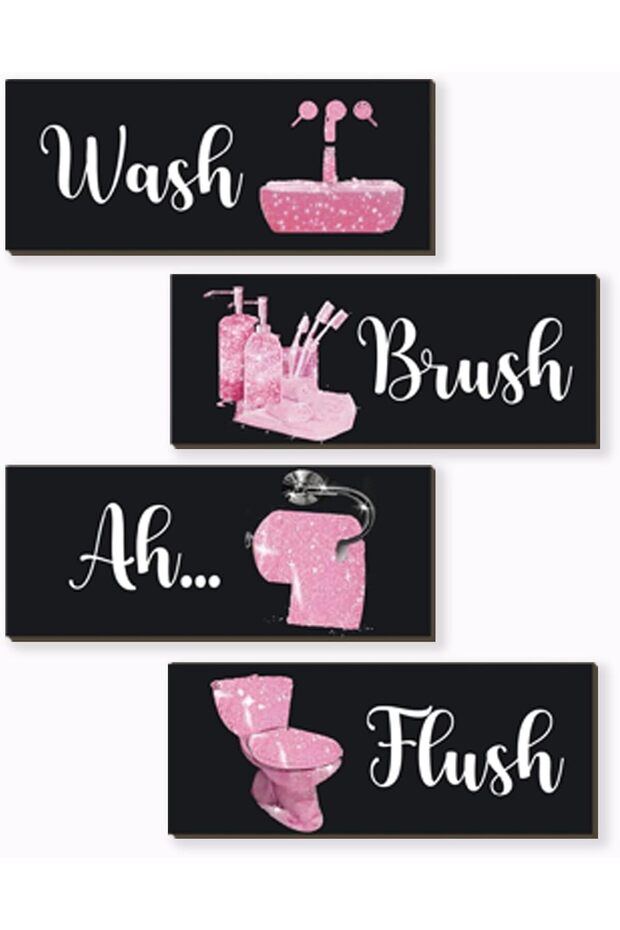 ARS 4 Pcs Pink Bathroom Decor Funny Pink And Black Bathroom Decor Wooden Modern Funny Glitter for H