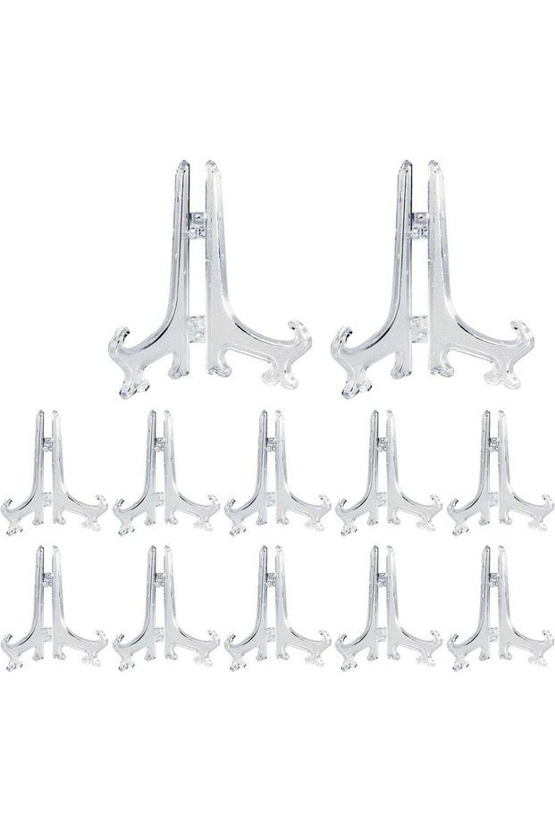 24 Pack 13cm Clear Plastic Display Easels,Plate Picture Frame Stand Holder,Tabletop Display Stand f