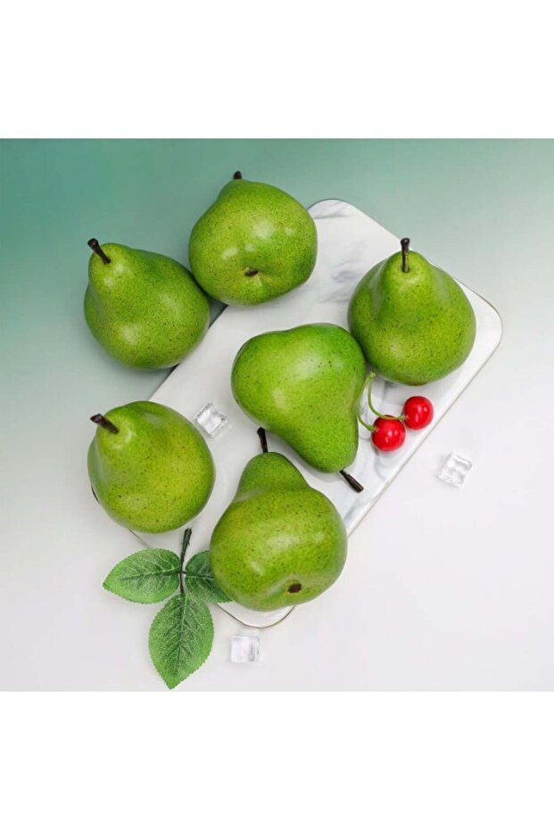 LATIFA 6pcs High-grade Artificial Green Pear Decoration Fake Fruit Adornment Food Toy Home Party H