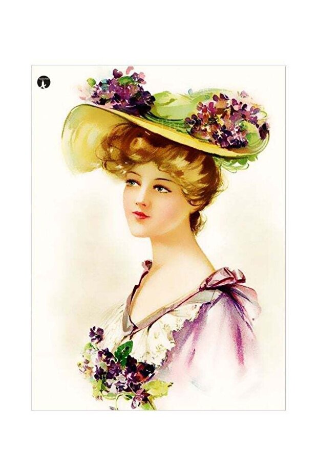 Woman Themed Metallic Plate Purple/Green/Brown 20x15cm
