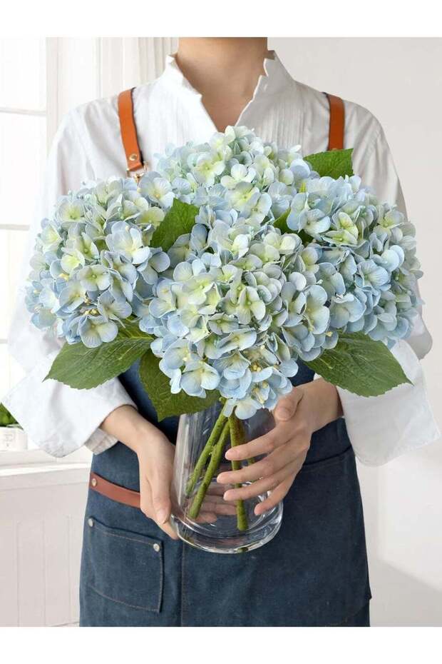 LATIFA Blue Hydrangea Artificial Flowers,4Pcs 20" Real Touch Lifelike Silk Artificial Hydrangeas