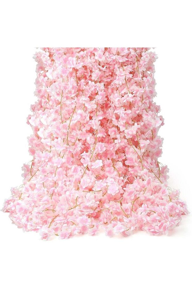 6 Pieces Artificial Pink Cherry Blossom Flower Garland, Silk Sakura Vines, 35.4 FT Total Length for