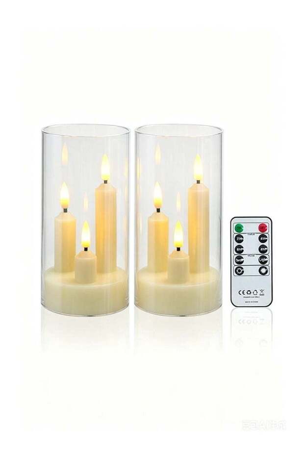 3 in 1 Flameless Taper Short Candles with 10 Key Remote Control and Timer, Battery Operated Pack of