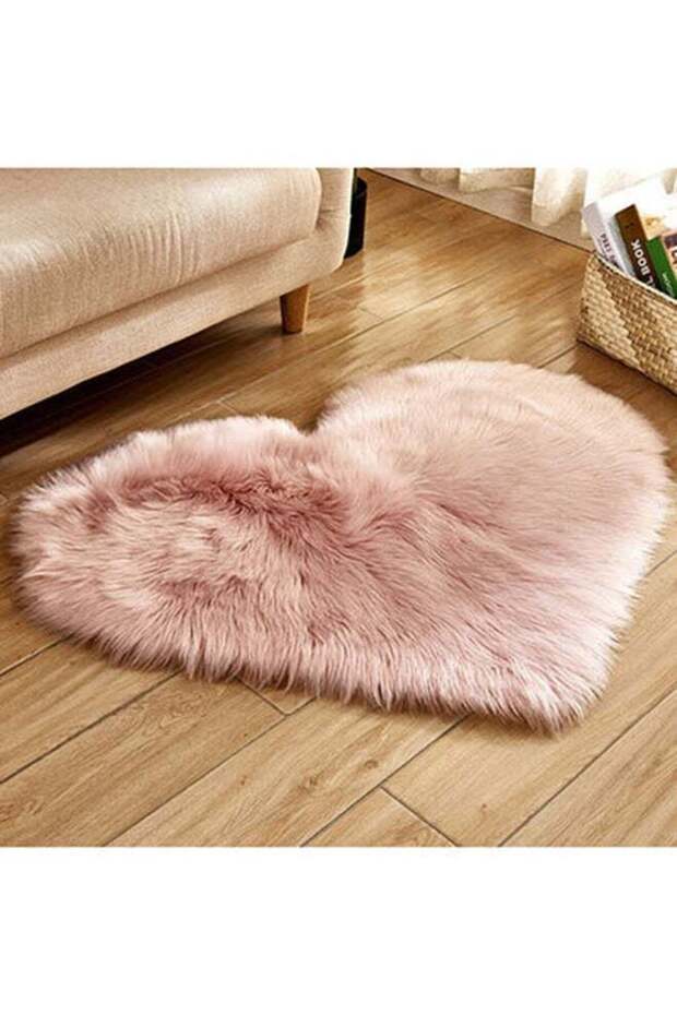 Interior Remodeling Luxurious Modern Heart Shaped Anti Skid Fluffy Soft Bedroom Carpet Fur Pink 40x